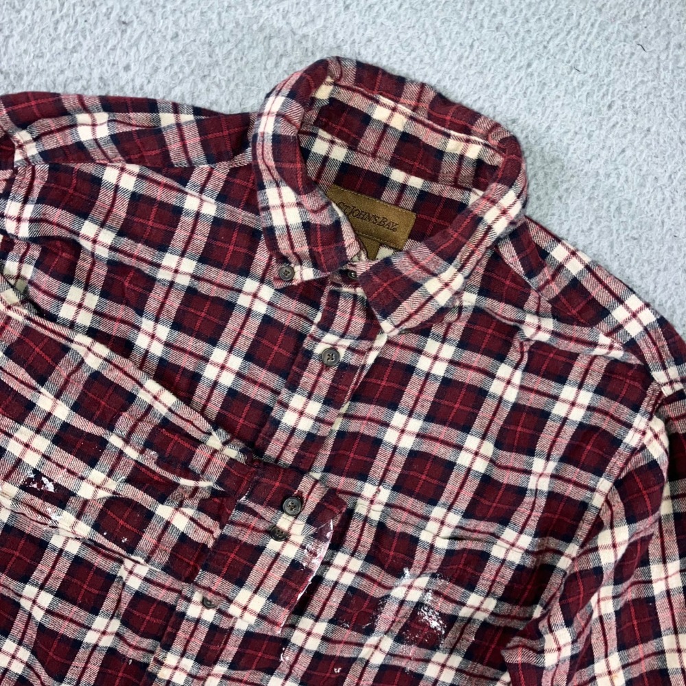 Vtg St Johns Bay Flannel Shirt Men S Red Plaid Button Down Skater Thrashed 90s